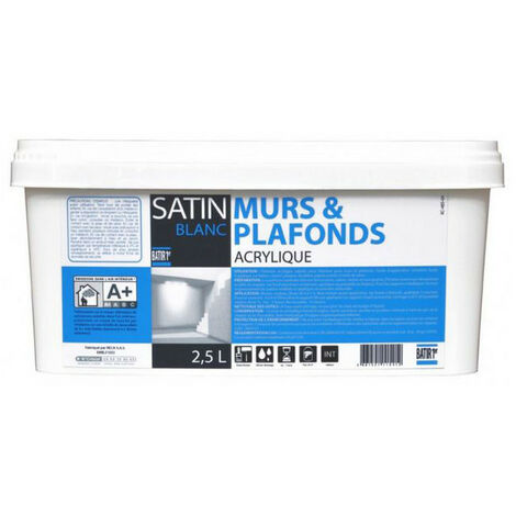 Peinture Murs et plafonds satinée 2.5 litres blanc - BATIR