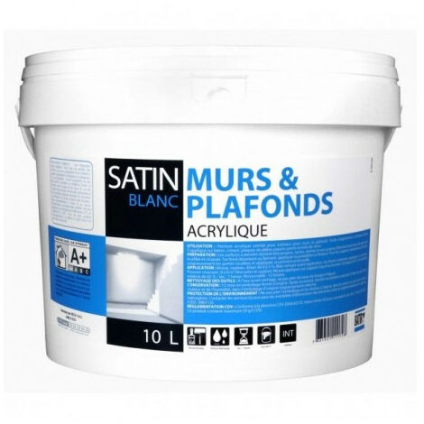 Peinture Murs et plafonds satinée 2.5 litres blanc - BATIR
