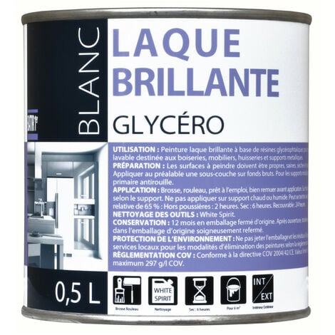 Peinture Laque glycéro brillante 0.5 litre blanc - BATIR
