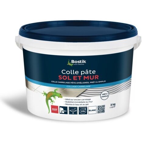 Bostik – Colle carrelage sol et mur 3 kg – Haute résistance à l'eau et au gel – Pour carreaux jusqu'à 40x40 cm – Application facile sur supports neufs et anciens