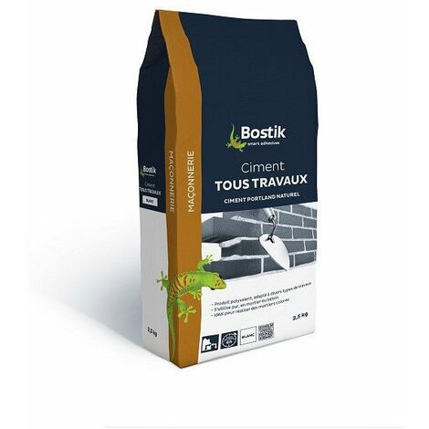 Bostik – Ciment tous travaux 2.5kg blanc – Ciment Portland naturel pour béton et mortier – Application entre 5°C et 30°C – Séchage rapide