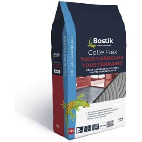 Bostik – Colle carrelage sans poussière 5kg blanc – Forte résistance au glissement – Pour carreaux jusqu'à 60x60 cm – Application intérieure et extérieure