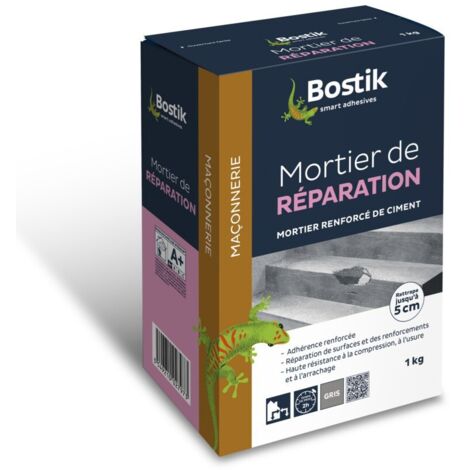 Bostik – Mortier de réparation 1 kg – Pour béton et maçonnerie – Adhérence renforcée – Rattrape jusqu'à 5 cm d'épaisseur