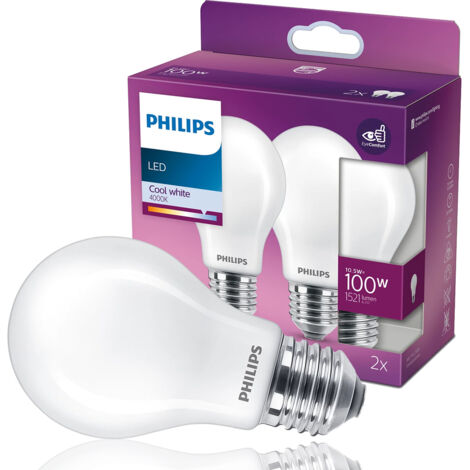 Pack 2 Ampoules Led E27 Philips Lumière Du Jour Puissante, économie D'énergie - Philips