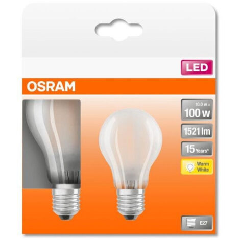 OSRAM Boite de 2 Ampoules LED Standard verre dépoli - 10W équivalent 100W E27 - Blanc chaud (1/5)
