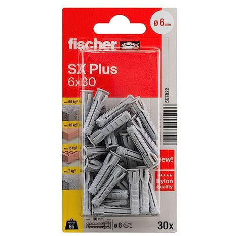 Fischer – Bouchons à expansion nylon Ø6x30mm – Blister de 30 unités – Résistance élevée à la corrosion – Fixation sécurisée dans matériaux pleins et creux