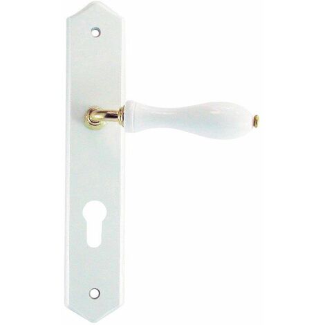 Poignée de porte rustique blanche sur plaque – Entraxe 195mm – Pour porte 40mm – Béquille double en bois – H. 245 x l. 45mm – Dt 2000 - Dt2000