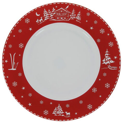 6 Assiette Plate En Porcelaine - Chalet Rouge 27 Cm - Table Et Cook