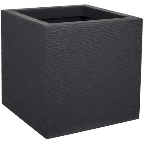 EDA – Jardinière carrée 29,5x29,5x29,5 cm en polypropylène gris anthracite – Contenance 21L – Anti-UV et pré-percée pour extérieur