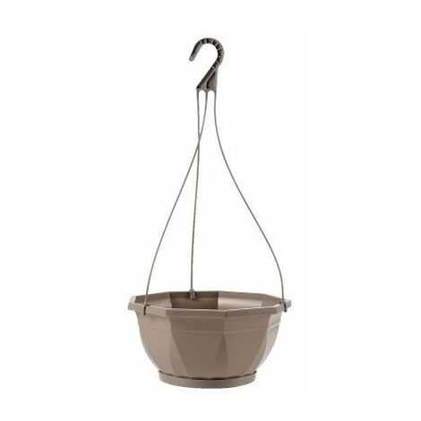 EDA – Suspension Aéria Ø27 cm avec soucoupe – Hauteur 47 cm – Volume 4,5 L – Couleur taupe pour plantes d'intérieur