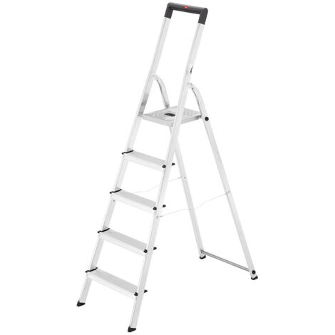 Hailo – Escabeau pliable aluminium 5 marches ultra léger – Hauteur 168 cm – Charge max 150 kg – Accès jusqu'à 3,10 m – Garde-corps pour sécurité