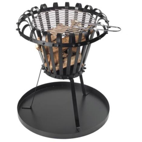 Toolland – Brasero rond 53.5 cm – Métal revêtu noir – Grille chromée incluse – Bac à cendres amovible – Pour soirées d'hiver en extérieur (1/6)