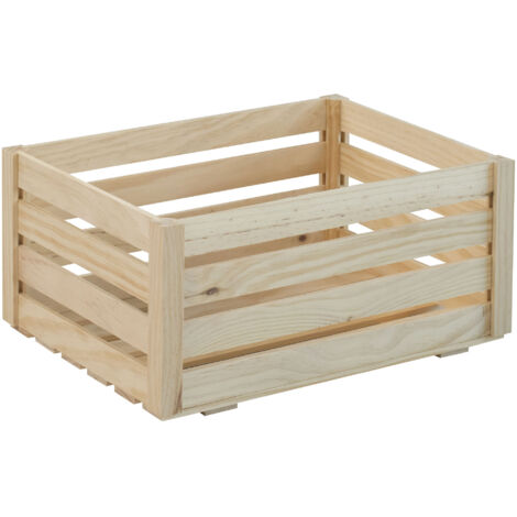 Caisse en bois pin massif 36x25x17cm – Structure à lattes robuste – Rangement décoratif écologique – Astigarraga (1/2)