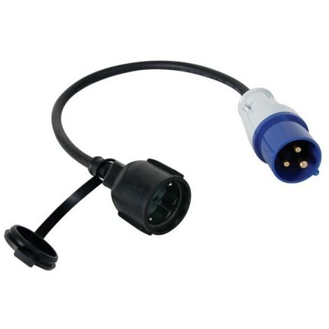 Perel – Câble adaptateur CEE vers Schuko – 0.4 m – Caoutchouc IP44 pour usage extérieur – Adaptateur caravane et camping – 16 A 230 V