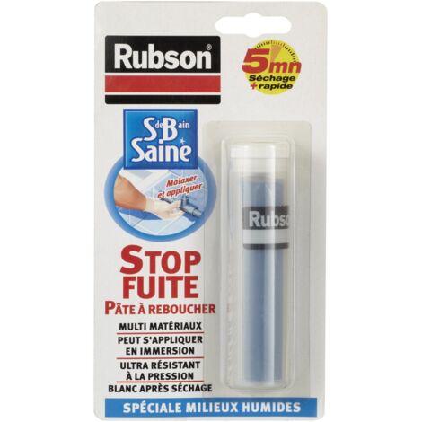 Rubson – Pâte à reboucher anti-fuite 64g – Résine époxydique – Application sous l'eau – Résistance jusqu'à 6 bars – Durcissement rapide 30 min (1/4)