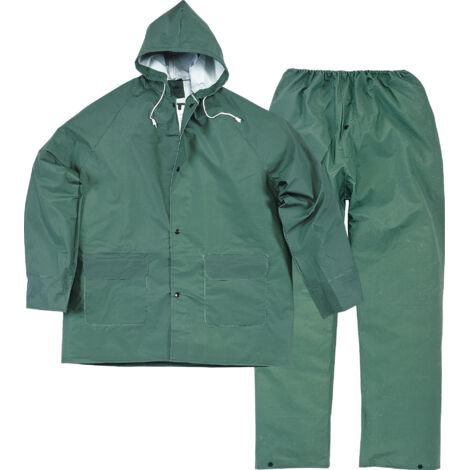 Delta Plus – Ensemble de pluie veste et pantalon taille M – Coutures soudées – Capuche fixe et poignets coupe-vent – Support polyester enduit PVC