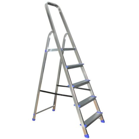 Escabeau aluminium 5 marches 2.81m – Charge 150kg – Garde-corps 60cm – Sabots anti-dérapants – Norme EN131 – Veritt (1/2)