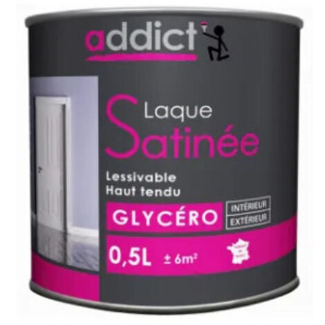 Peinture laque glycéro satin 0.5 litre blanc – Finition décorative et protectrice – Lavable pour intérieur et extérieur – Pouvoir garnissant élevé – Addict (1/2)