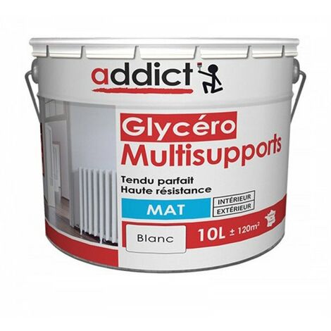Peinture glycéro multisupports 10L blanc mat – Finition satin durable – Résistance aux intempéries – Idéale pour intérieur et extérieur – Addict