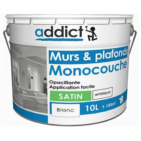Peinture acrylique satinée monocouche 10 litres blanche – Sans odeur – Haut pouvoir couvrant – Application facile pour intérieur – Addict (1/2)