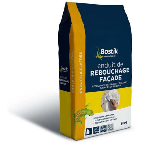 Bostik – Enduit de rebouchage façade 5KG – Résistant aux intempéries – Finition solide sur mortier, béton, brique – Séchage rapide 12h
