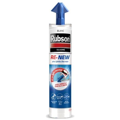 Rubson – Mastic d'étanchéité cuisine et bain – Silicone anti-moisissures – Application facile avec applicateur intégré – Blanc 280 ml