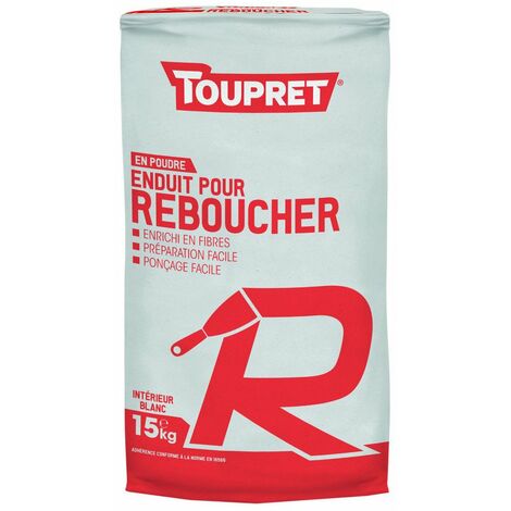 Toupret – Enduit de rebouchage en poudre 15kg – Rebouche jusqu'à 7 cm – Enrichi en fibres pour meilleure adhérence – Pour chantiers intérieurs - BCEREB15