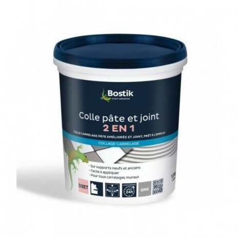 Bostik – Colle et joint 2 en 1 hydrofuge 1,5 kg – Pour carrelage jusqu'à 40 x 40 cm – Joint de 1 à 6 mm – Application facile dans pièces humides