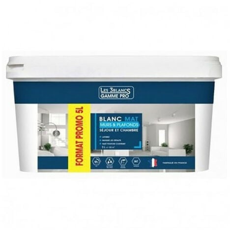 Peinture blanche mat 5 litres - LES 3 BLANCS