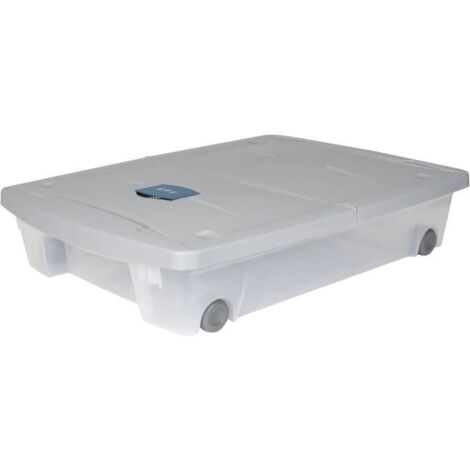 EDA – Coffre de rangement sous lit 50L avec roulettes – Dimensions 77,5 x 59 x 16,5 cm – Plastique résistant – Couleur gris et bleu