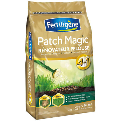Rénovateur pelouse 3,6 Kg – Patch Magic 4 en 1 pour exposition ensoleillée et ombragée – Levée rapide en 4 jours – Fertiligene