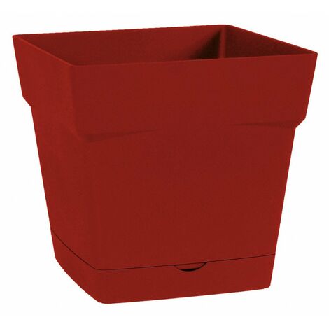 EDA – Pot carré Toscane rubis 24,8x24,8x24 cm – Soucoupe intégrée – Plastique résistant aux UV et gel – Pour intérieur et extérieur (1/5)