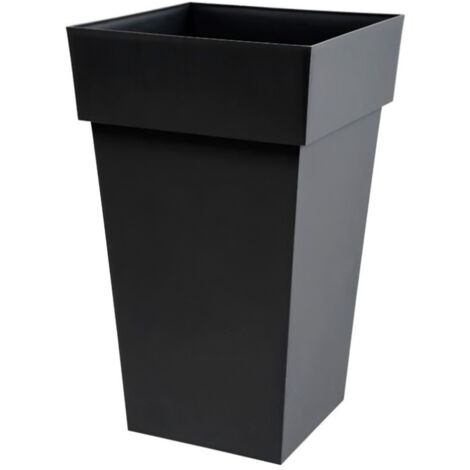 EDA – Pot de fleurs haut carré 39 cm – 62 L – Gris anthracite – Anti-UV – Zone de rétention d'eau – Résistant aux intempéries