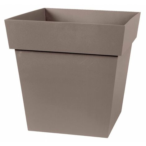 EDA – Pot de fleurs carré 32x32 cm taupe – Polypropylène recyclable – Résistant aux UV et au gel – Contenance 22 litres – Pré-perçage pour drainage