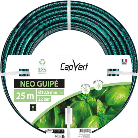 Capvert – Tuyau d'arrosage 12,5mm x 25m – PVC noir, tricot polyester – Résistant aux UV et au gel – Usage occasionnel