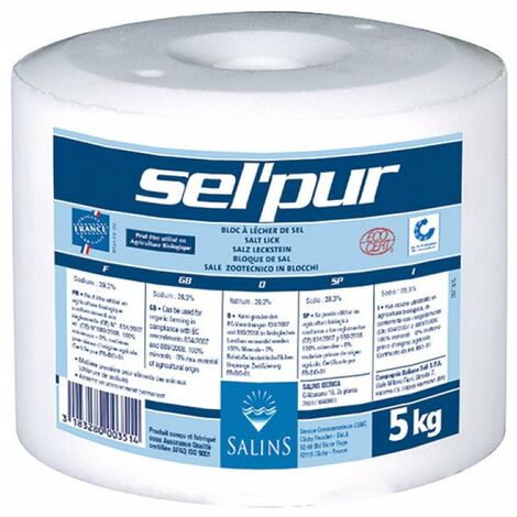 Bloc de sel à lécher 5kg – Apport en sodium et chlorure – Favorise l'hydratation et le métabolisme – Résistant aux intempéries – Salins (1/2)