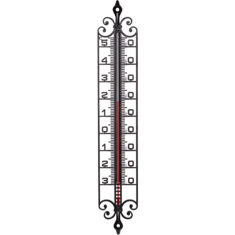 Thermomètre extérieur fer forgé – Plage de mesure -30°C à +55°C – Précision +/- 1°C – Longueur 410mm – Largeur 68mm – Stil
