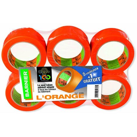 Lot de 5 rouleaux de ruban adhésif orange 33mm x 50m – PVC plastifié déchirable à la main – Colle sur tous supports, même humides – Barnier (1/5)