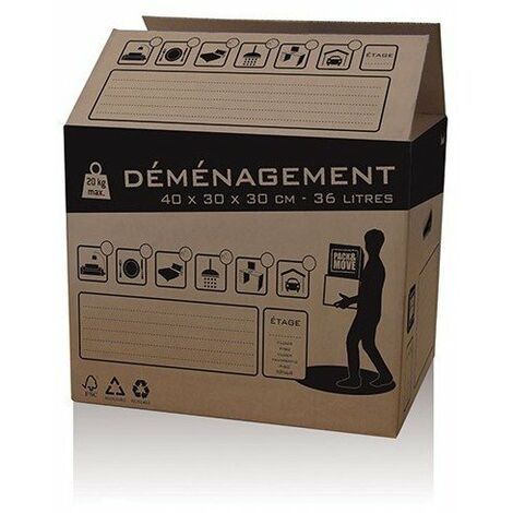 Carton déménagement 36L simple cannelure – Dimensions 40 x 30 x 30 cm – Volume idéal pour livres et vaisselle – Fabriqué avec matériaux recyclés – Equipstore