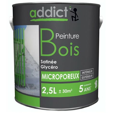 Peinture glycéro microporeuse 2.5 Litres blanc cassé – Protection durable pour bois dur et résineux – Application facile en extérieur – Addict