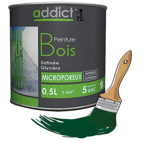 Peinture glycéro microporeuse 0.5 L vert irlandais – Protection bois intérieur et extérieur – Régule l'humidité – 8 à 12 m²/L – Addict
