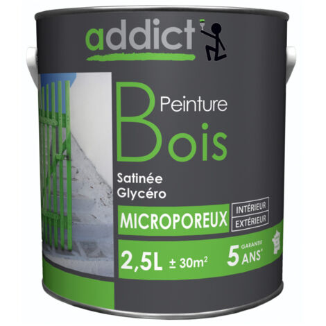 Peinture glycéro microporeuse 2.5 Litres galet – Protection durable pour bois extérieur – Régule l'humidité et résiste aux intempéries – Addict