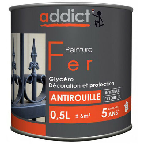 Peinture fer 0.5 litre brun normand – Antirouille et primaire pour métal – Finition brillante – Protection extérieure durable – Addict
