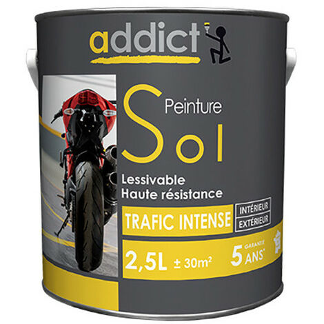 Peinture pour sol intérieur 2.5L blanc – Résine alkyde-uréthane – Pour béton, bois et fer – Anti-poussière et usure prématurée – Addict