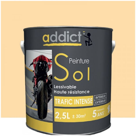 Peinture pour sol intérieur 2.5L – Résine alkyde-uréthane – Finition mat ton pierre – Haute résistance aux chocs – Application en 2 couches – Addict