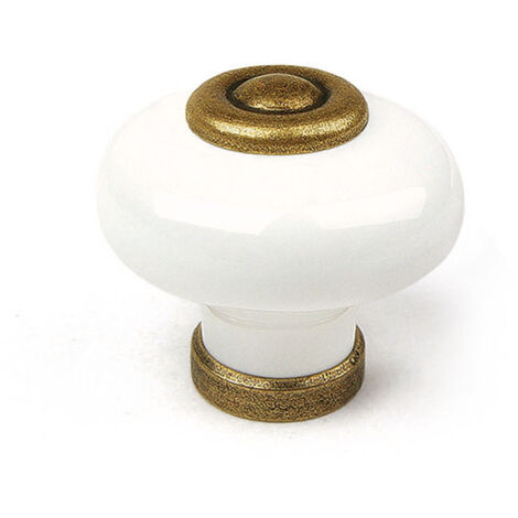Boite X6 Boutons Metal-porcel D 31mm Vieux Laiton-blanc Ref 2-824 31 (1/4)