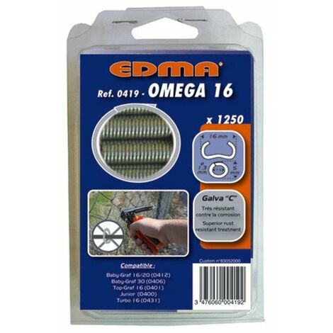 Edma – Agrafes pour grillage Omega 16 – Acier galvanisé plastifié – Résistance 900-1100 N/mm² – Boîte de 1250 pièces – Couleur gris anthracite RAL 7016 (1/3)