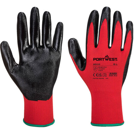 Gant Flexo Grip Enduit Nitrile  Couleur : Rouge/noir Taille L - Portwest