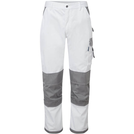 Portwest – Pantalon peintre pro blanc taille XXL – Résistant à l'abrasion – Empiècements oxford – Vêtements de haute visibilité (1/6)