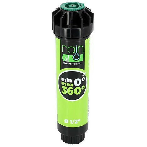 Arroseur à turbine 10cm – Portée réglable 1,7 à 2,5m – Débit 1,5 à 10,4 l/min – Hauteur d'émergence 10cm – Rain